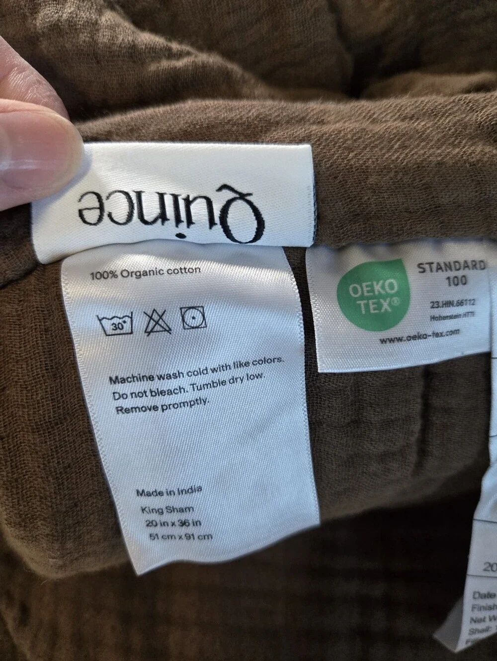 NWOT Quince Organic Cotton Gauze Box Quilt Sham Set KING Chocolate Brown Quilted